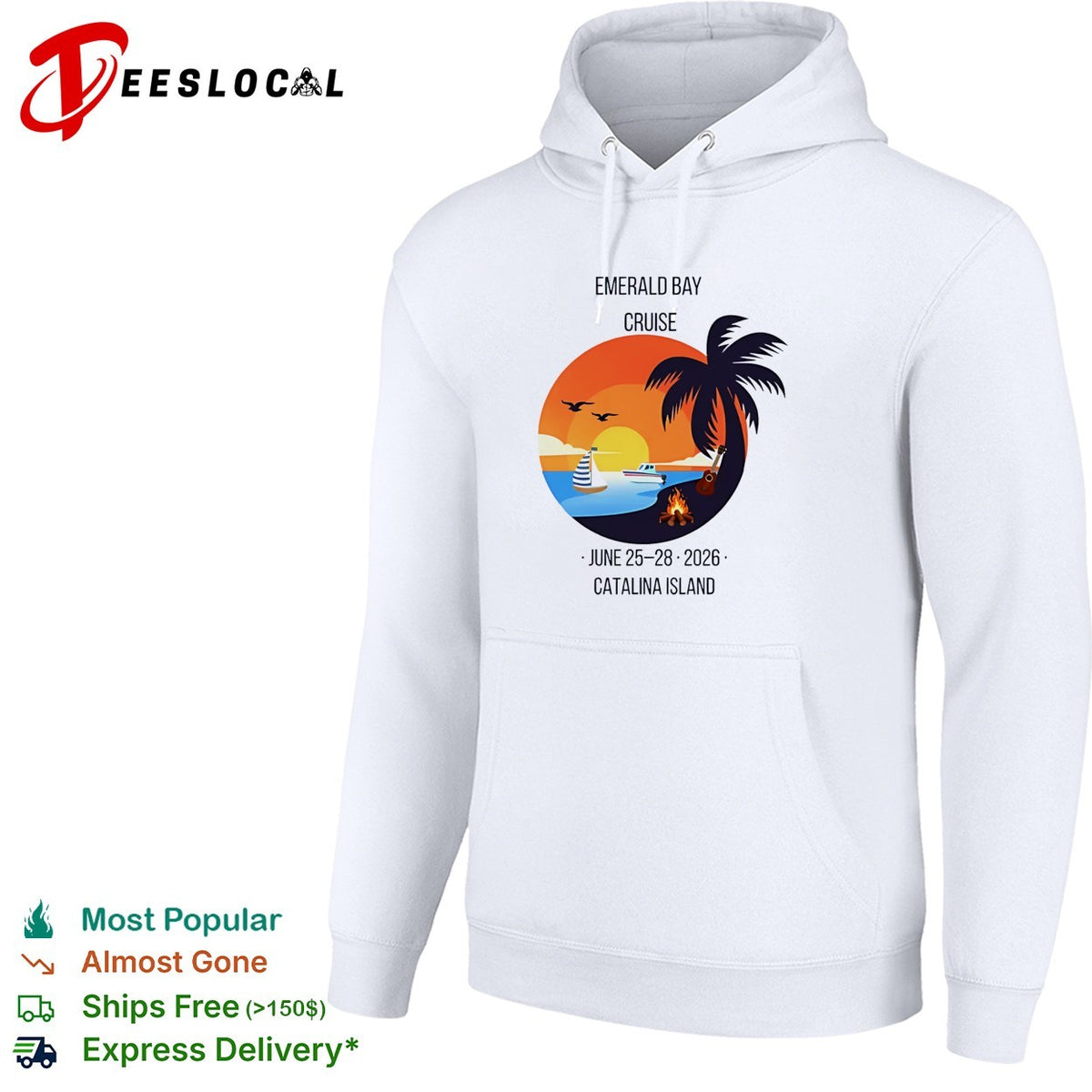 Emerald Bay Cruise June 25 28 2026 Catalina Island sunset palm tree boat bonfire shirt