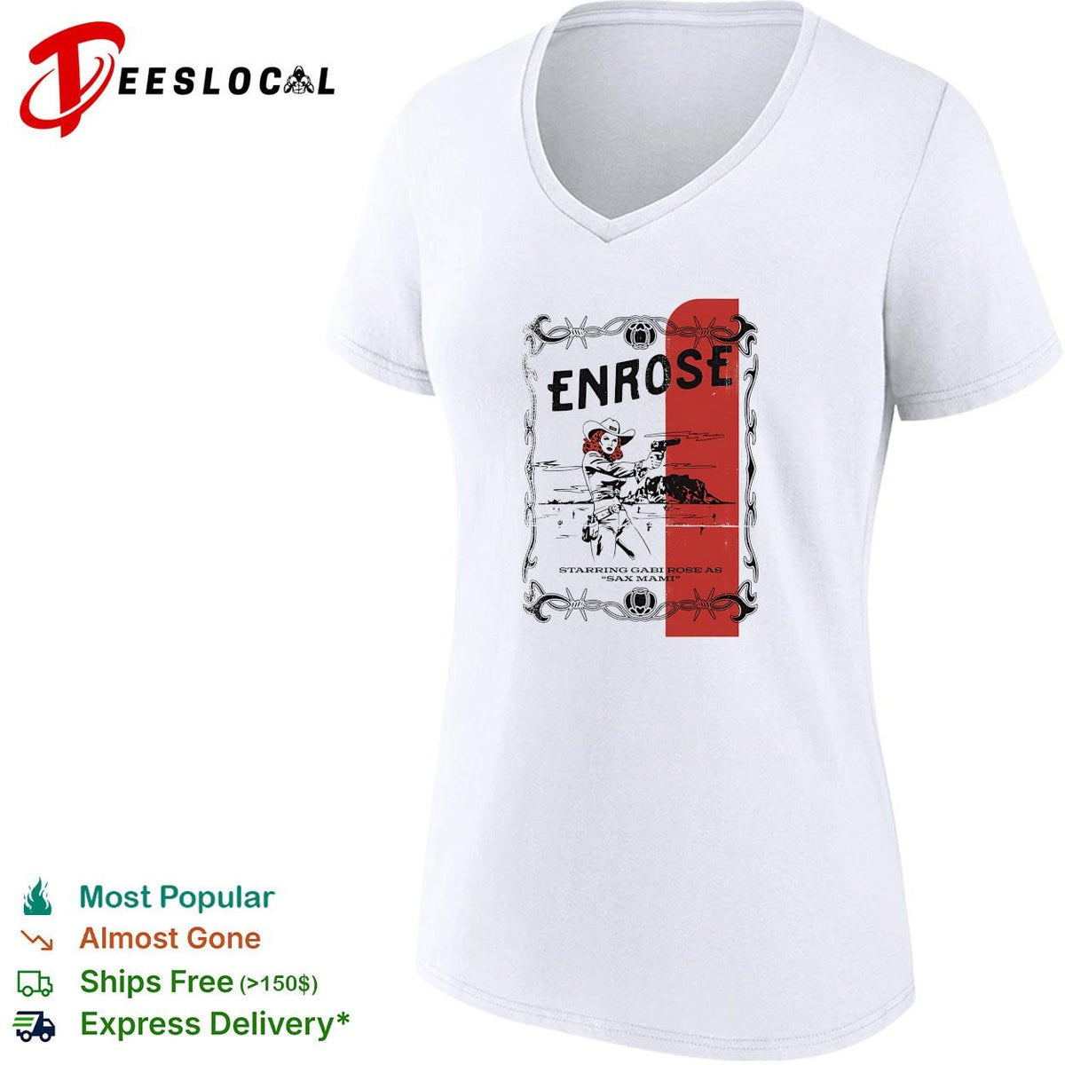 Enrose Starring Gabi Rose as Sax Mami Western Desert Cowboy Theme graphic shirt