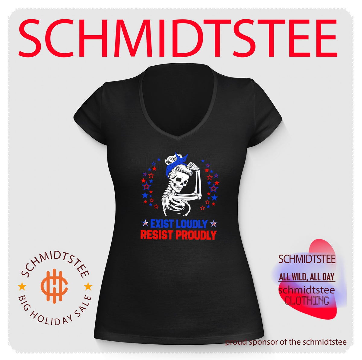 Exist loudy resist proudly graphic skeleton shirt