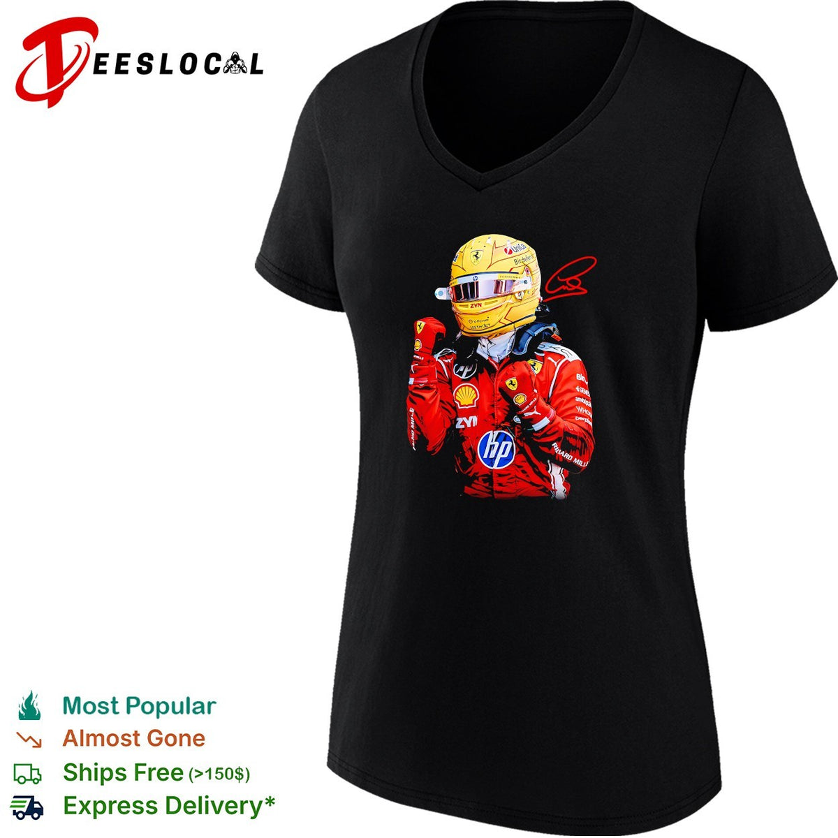 F1 Ferrari driver yellow helmet portrait autograph art shirt