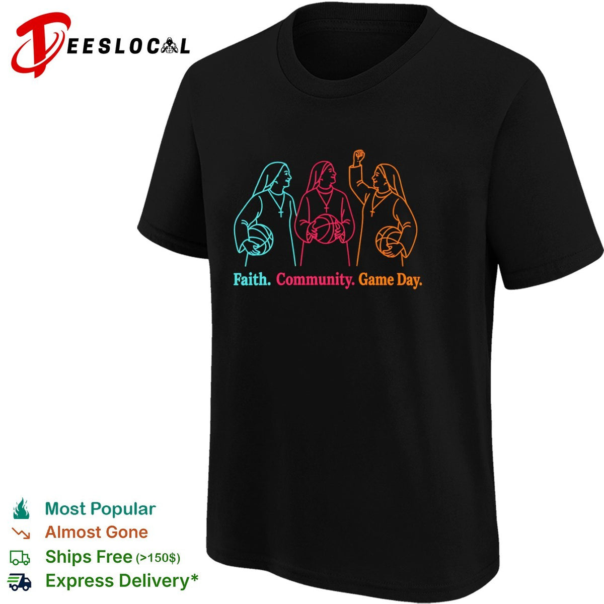 Faith community game day three nuns shirt