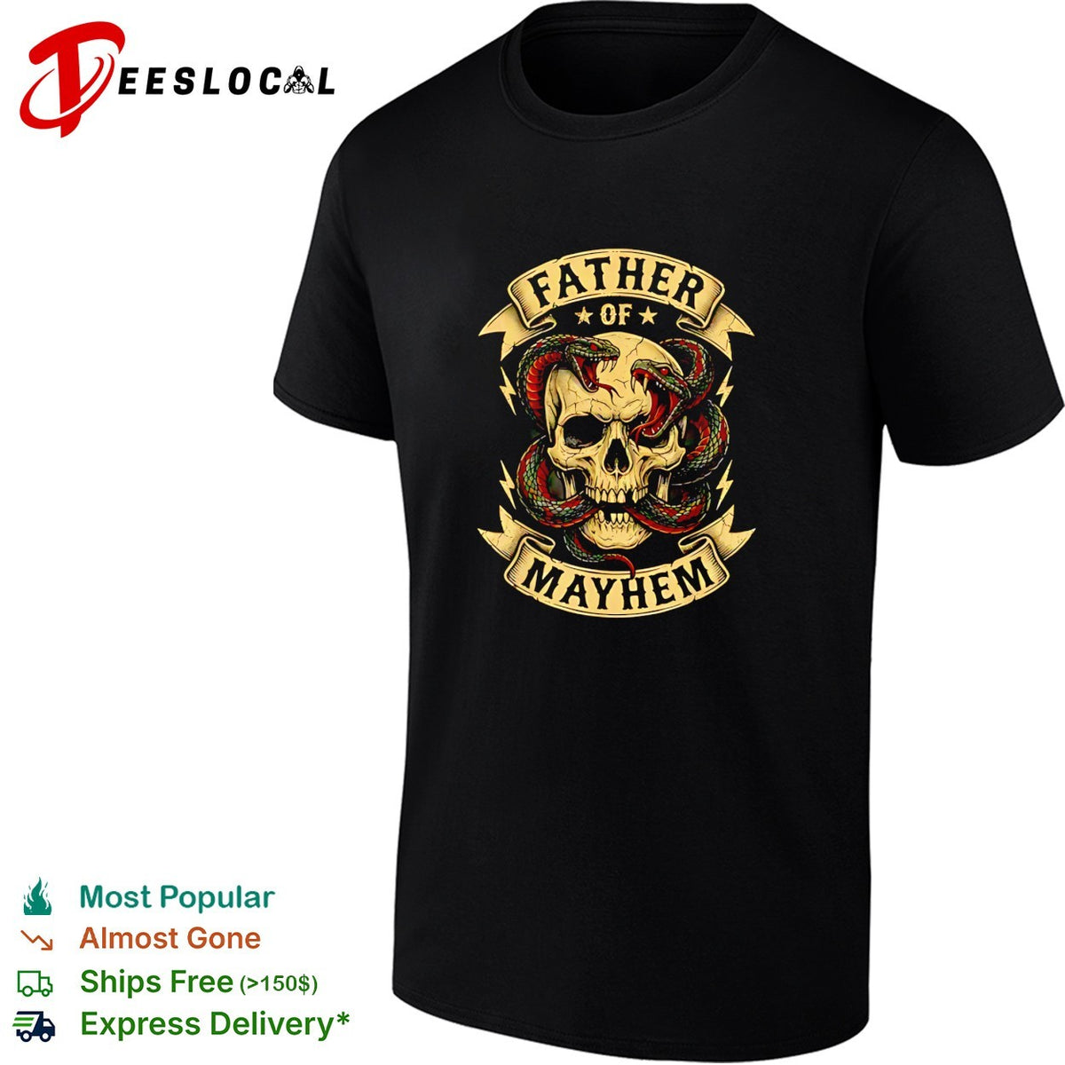 Father of Mayhem Skull and Snakes Gothic Occult Dark Fantasy Illustration shirt