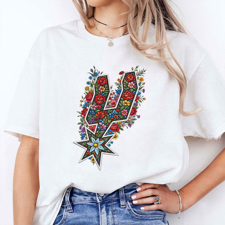Faux Floral Spurs San Antonio Basketball Shirt