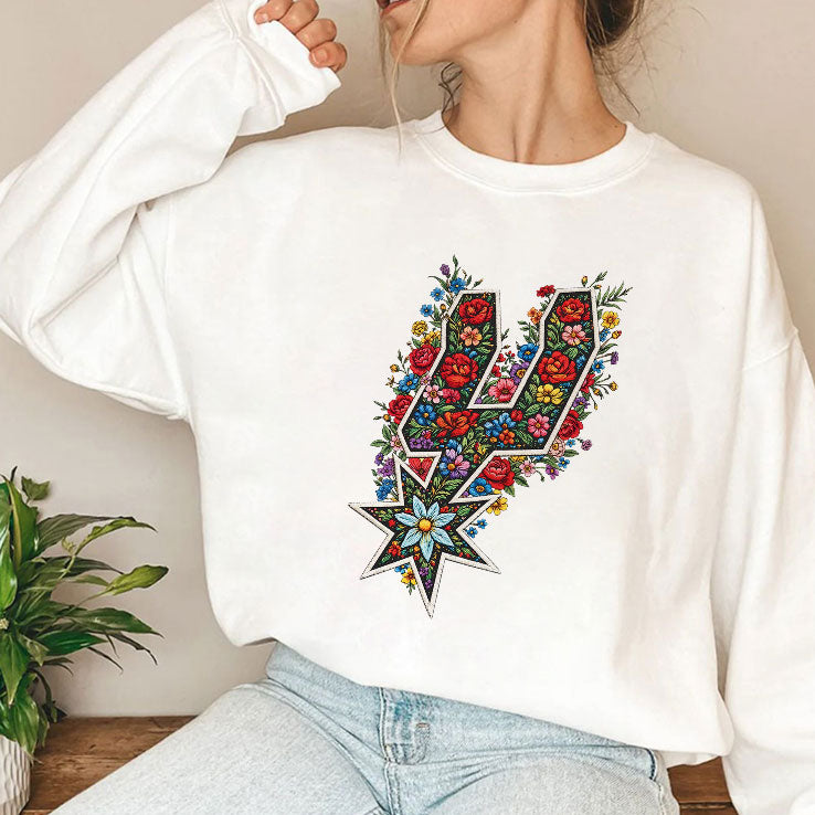 Faux Floral Spurs San Antonio Basketball Shirt