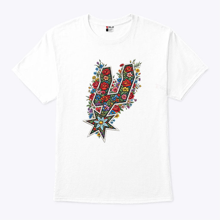 Faux Floral Spurs San Antonio Basketball Shirt