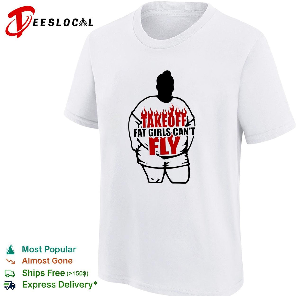 Female silhouette takeoff flames bold text edgy humor shirt