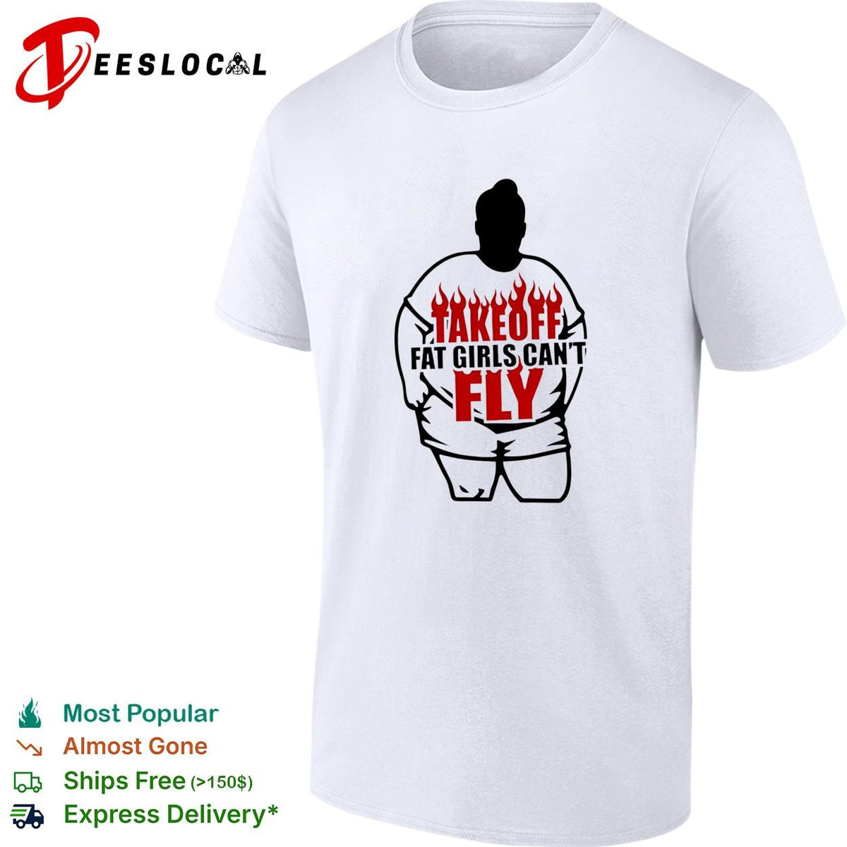 Female silhouette takeoff flames bold text edgy humor shirt