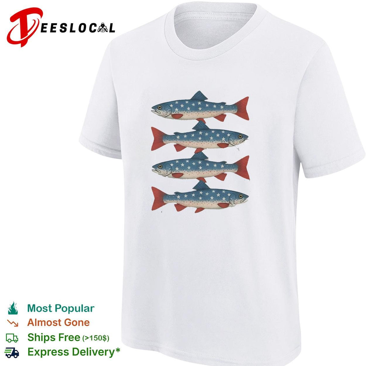 Fishs patriotic trout four pattern stars stripes art shirt