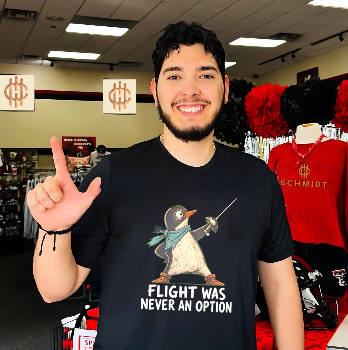 Flight Was Never an Option Funny Penguin Fencer shirt