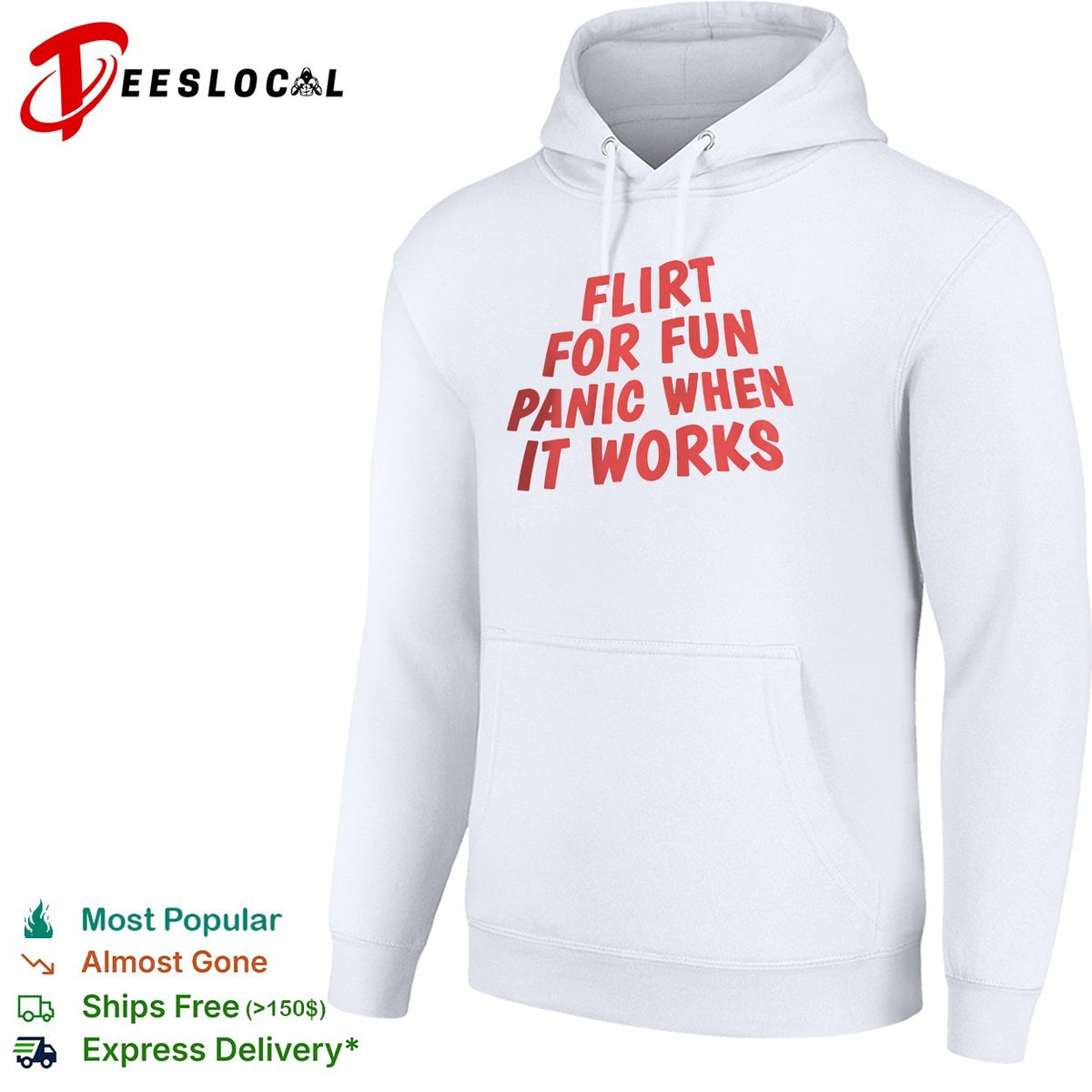 Flirt for fun panic when it works bold typography shirt