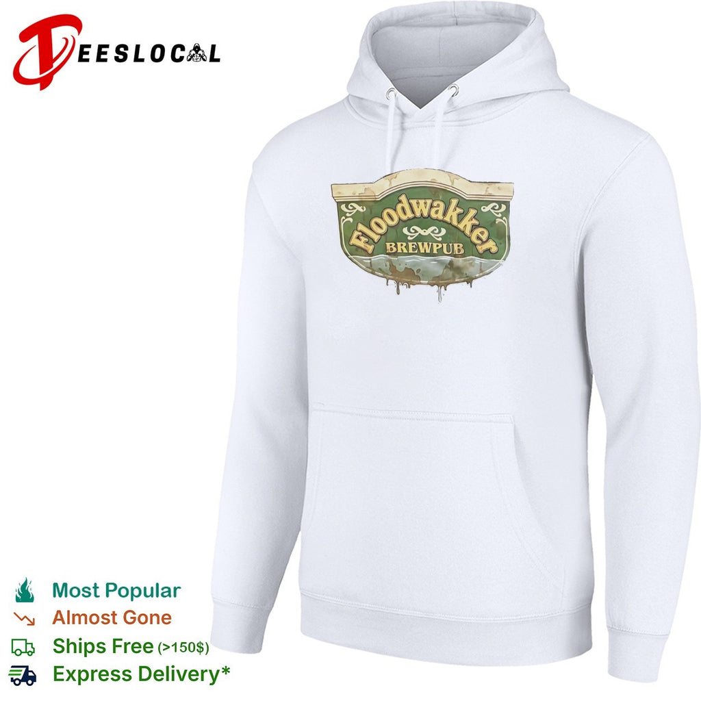 Floodwakker Brewpub Logo with Beer and Water Splatter shirt