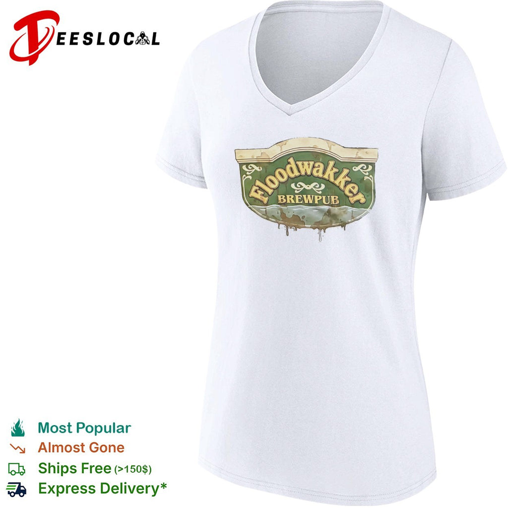 Floodwakker Brewpub Logo with Beer and Water Splatter shirt