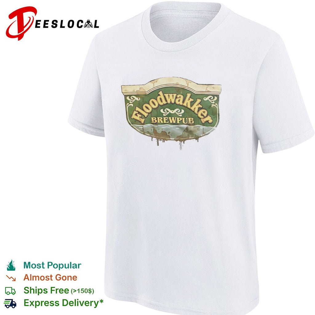 Floodwakker Brewpub Logo with Beer and Water Splatter shirt