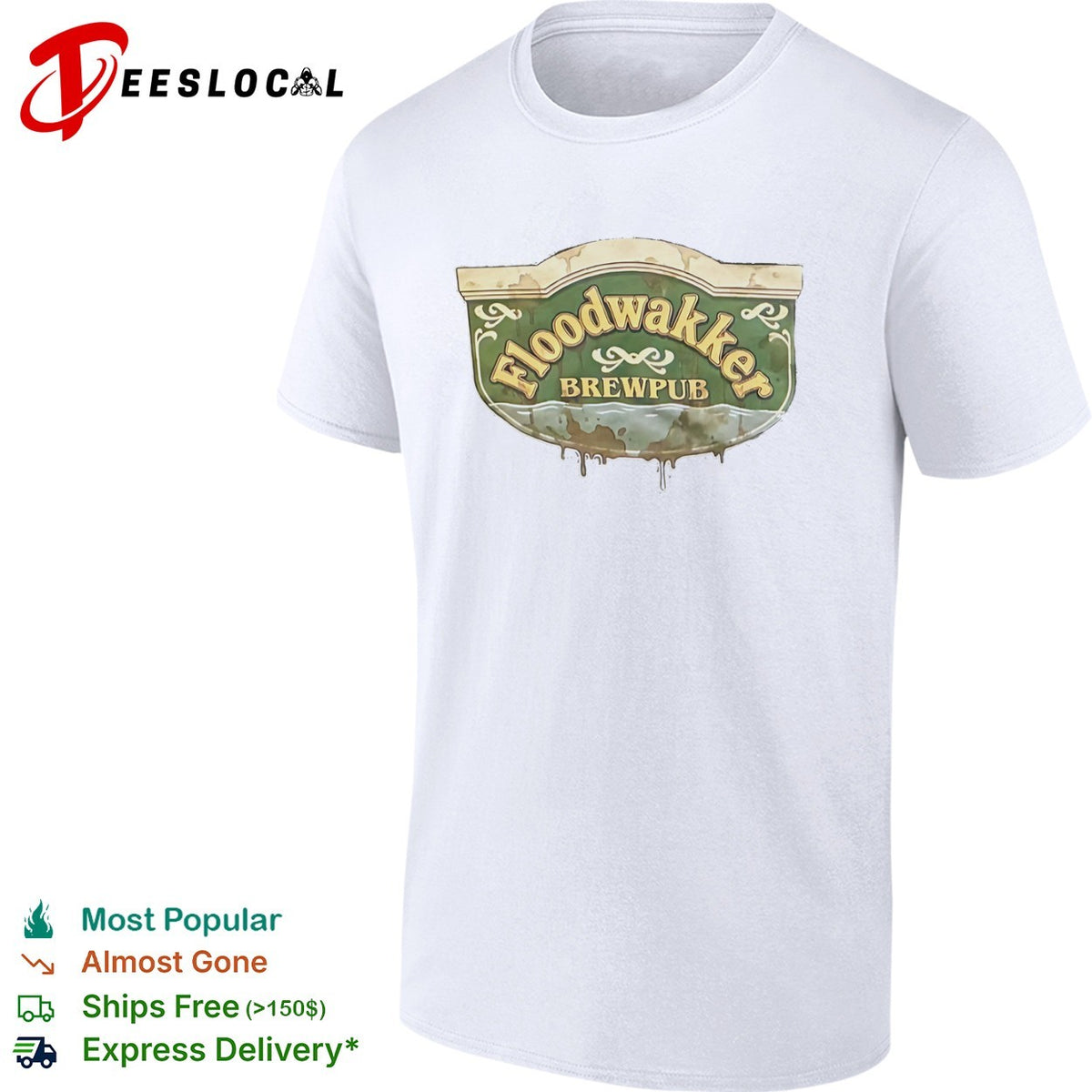 Floodwakker Brewpub Logo with Beer and Water Splatter shirt
