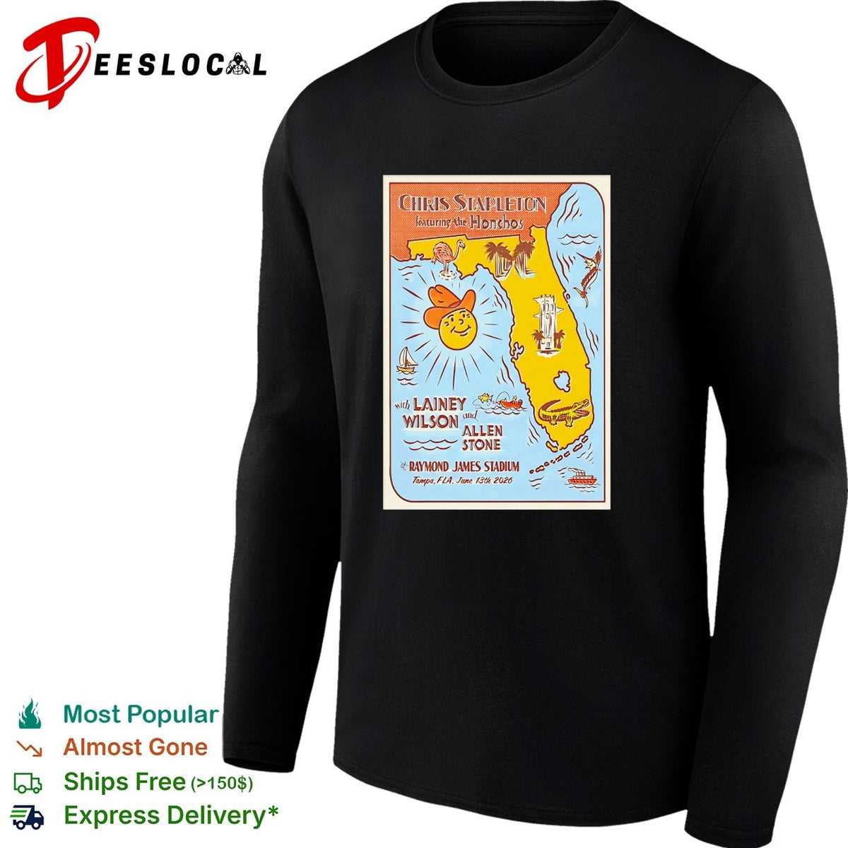 Florida map cartoon musicians Raymond James Stadium Tampa 2026 concert art shirt