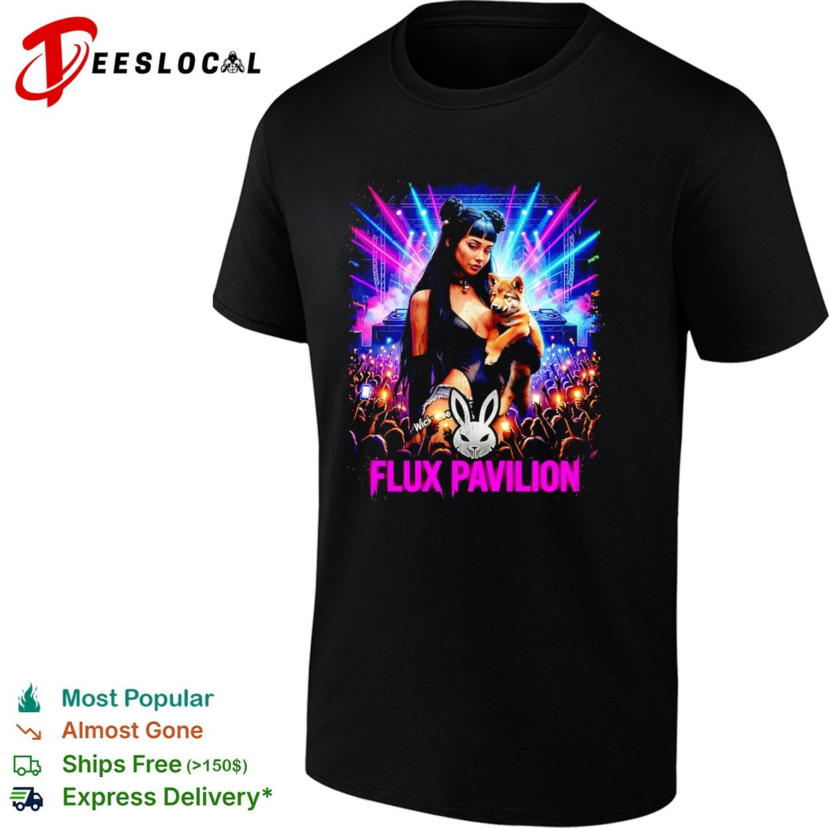 Flux Pavilion Wickzeo Rabbit Logo Rave Music Concert shirt