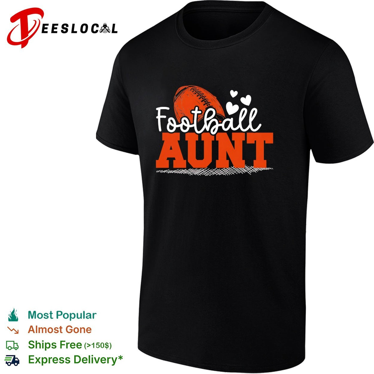 Football aunt hearts bold text shirt