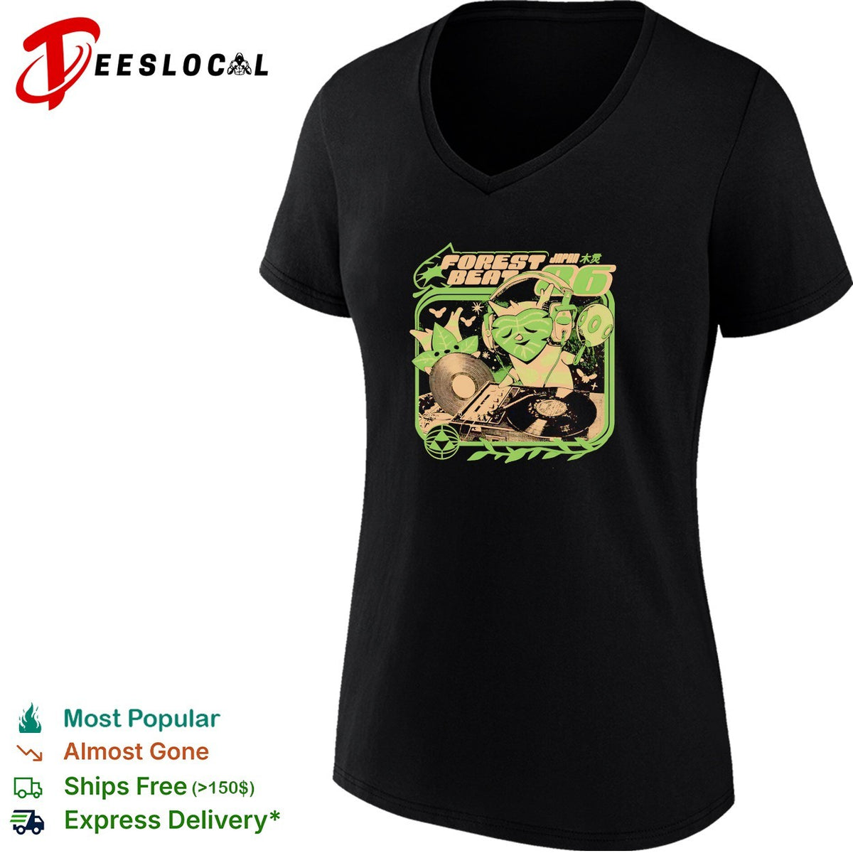 Forest Beat Japan frog DJ turntables music art shirt