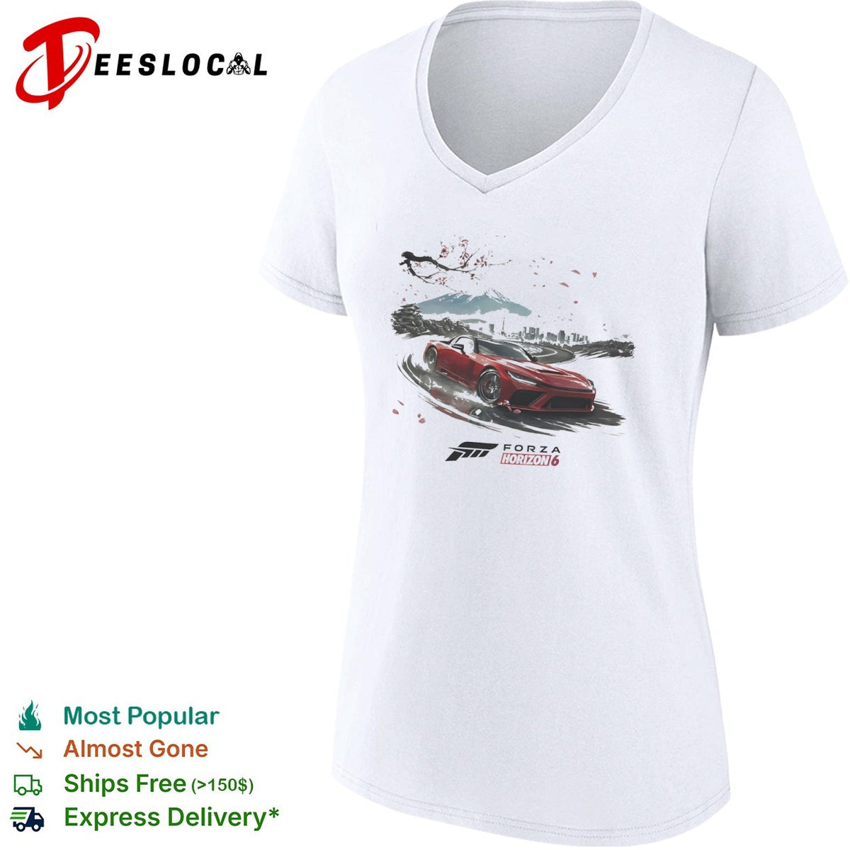 Forza Horizon 6 Red Sports Car with Mount Fuji and Tokyo Cityscape Japan shirt