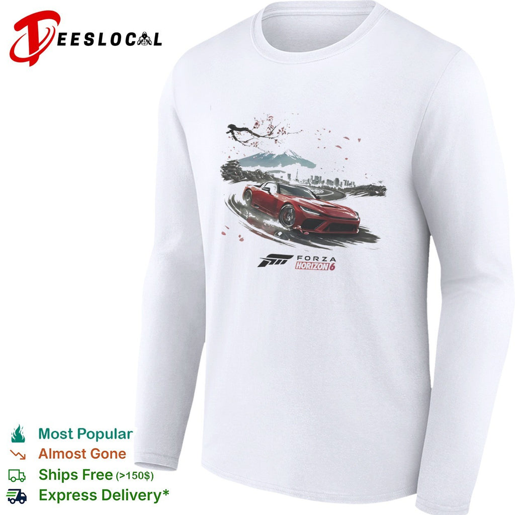 Forza Horizon 6 Red Sports Car with Mount Fuji and Tokyo Cityscape Japan shirt