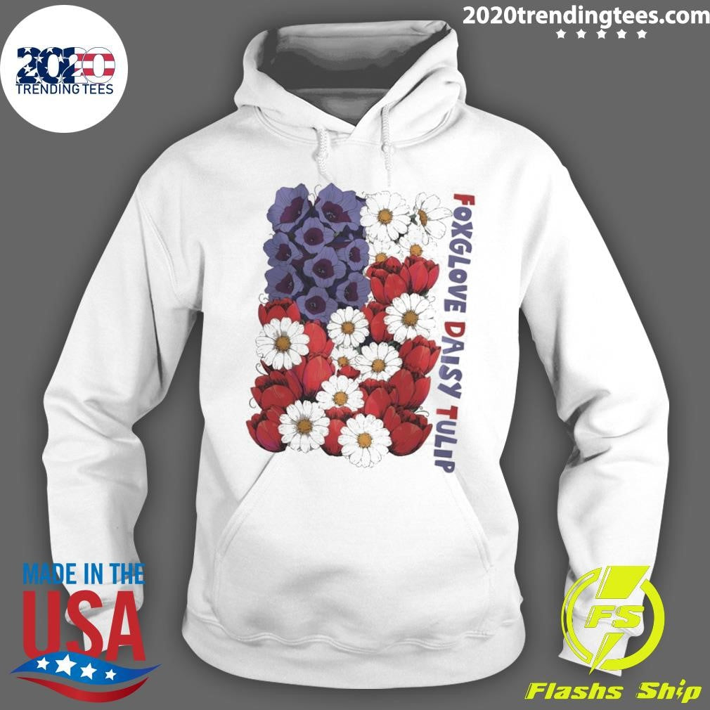 Foxglove Daisy Tulip USA Flag Floral Fourth of July America 250th Anniversary shirt