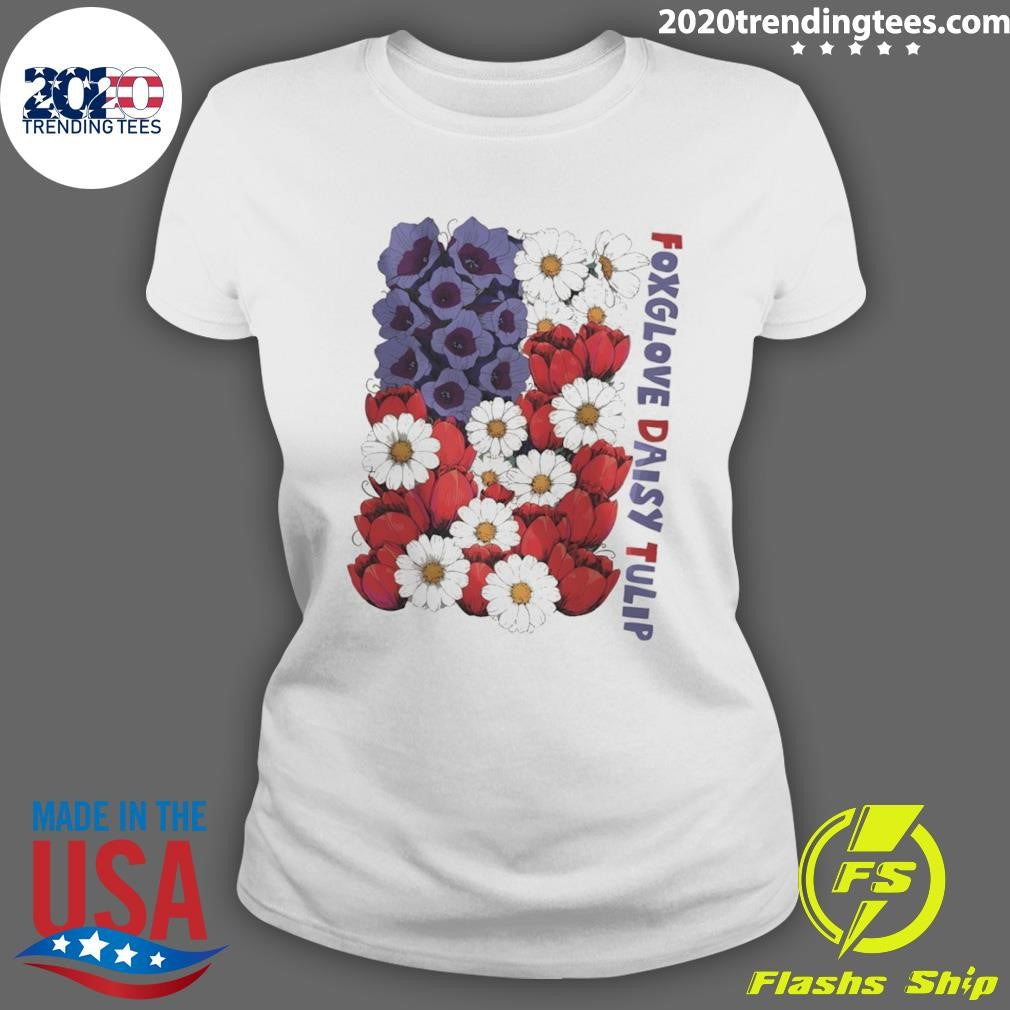 Foxglove Daisy Tulip USA Flag Floral Fourth of July America 250th Anniversary shirt