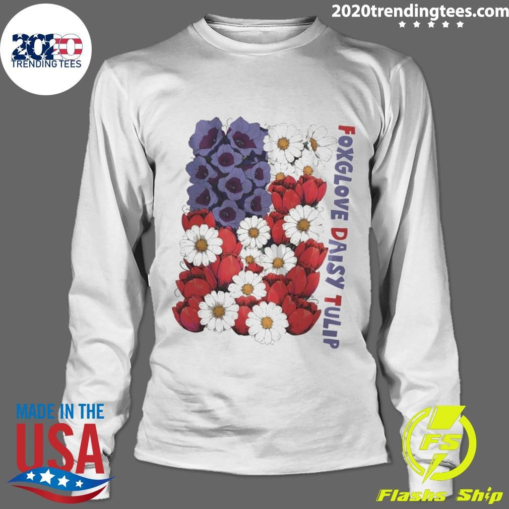 Foxglove Daisy Tulip USA Flag Floral Fourth of July America 250th Anniversary shirt