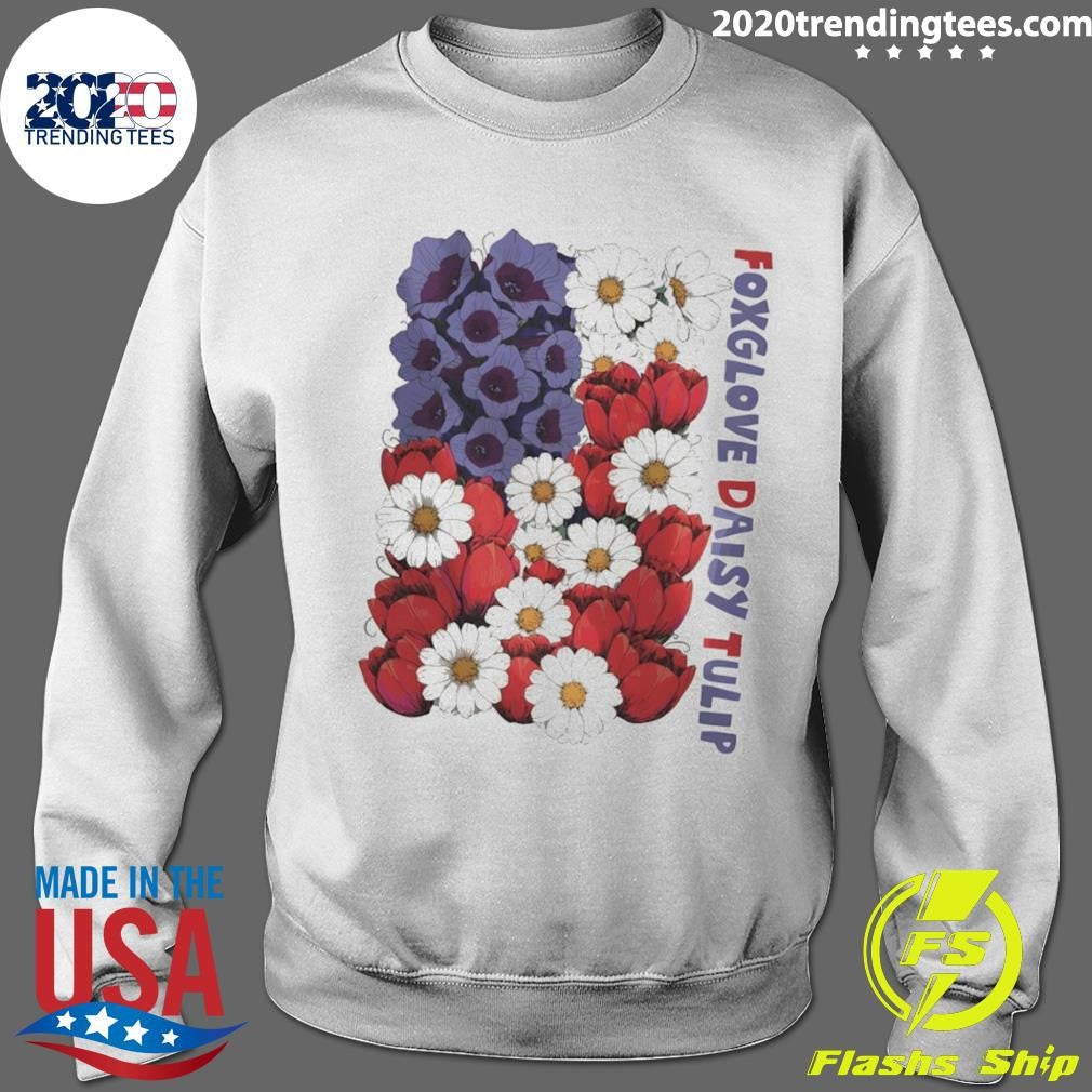 Foxglove Daisy Tulip USA Flag Floral Fourth of July America 250th Anniversary shirt