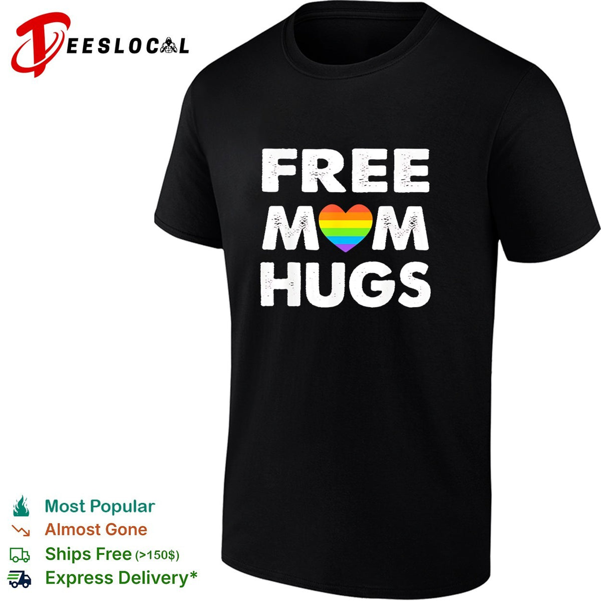 Free Mom Hugs rainbow heart pride movement inclusive love and support shirt