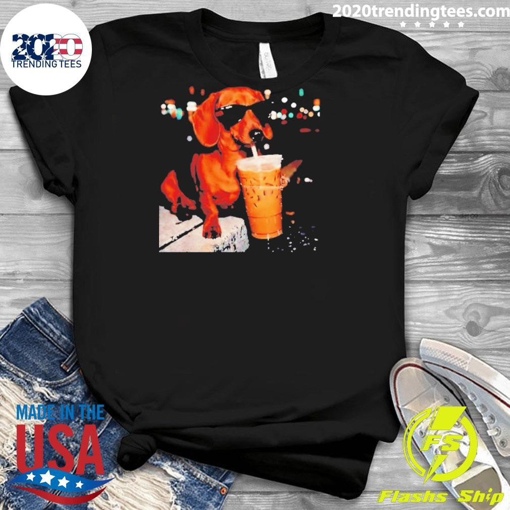 Funny Dachshund Drinking Iced Coffee Meme Shirt