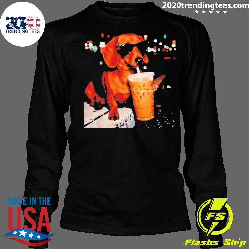 Funny Dachshund Drinking Iced Coffee Meme Shirt