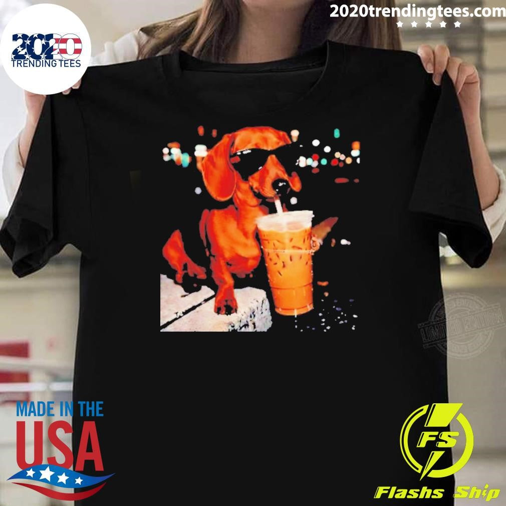 Funny Dachshund Drinking Iced Coffee Meme Shirt