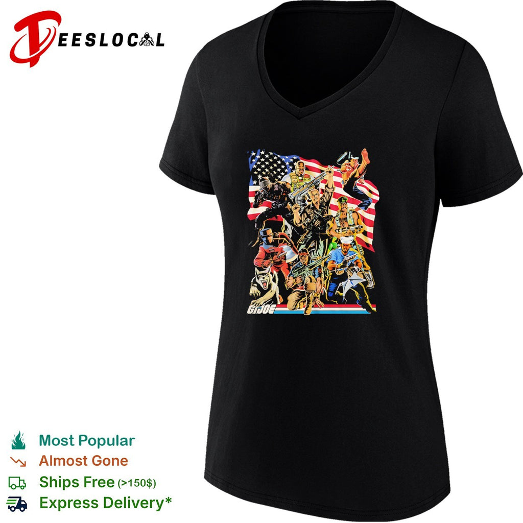 G I Joe Classic Characters with American Flag Patriotic shirt
