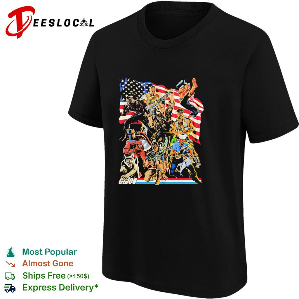 G I Joe Classic Characters with American Flag Patriotic shirt