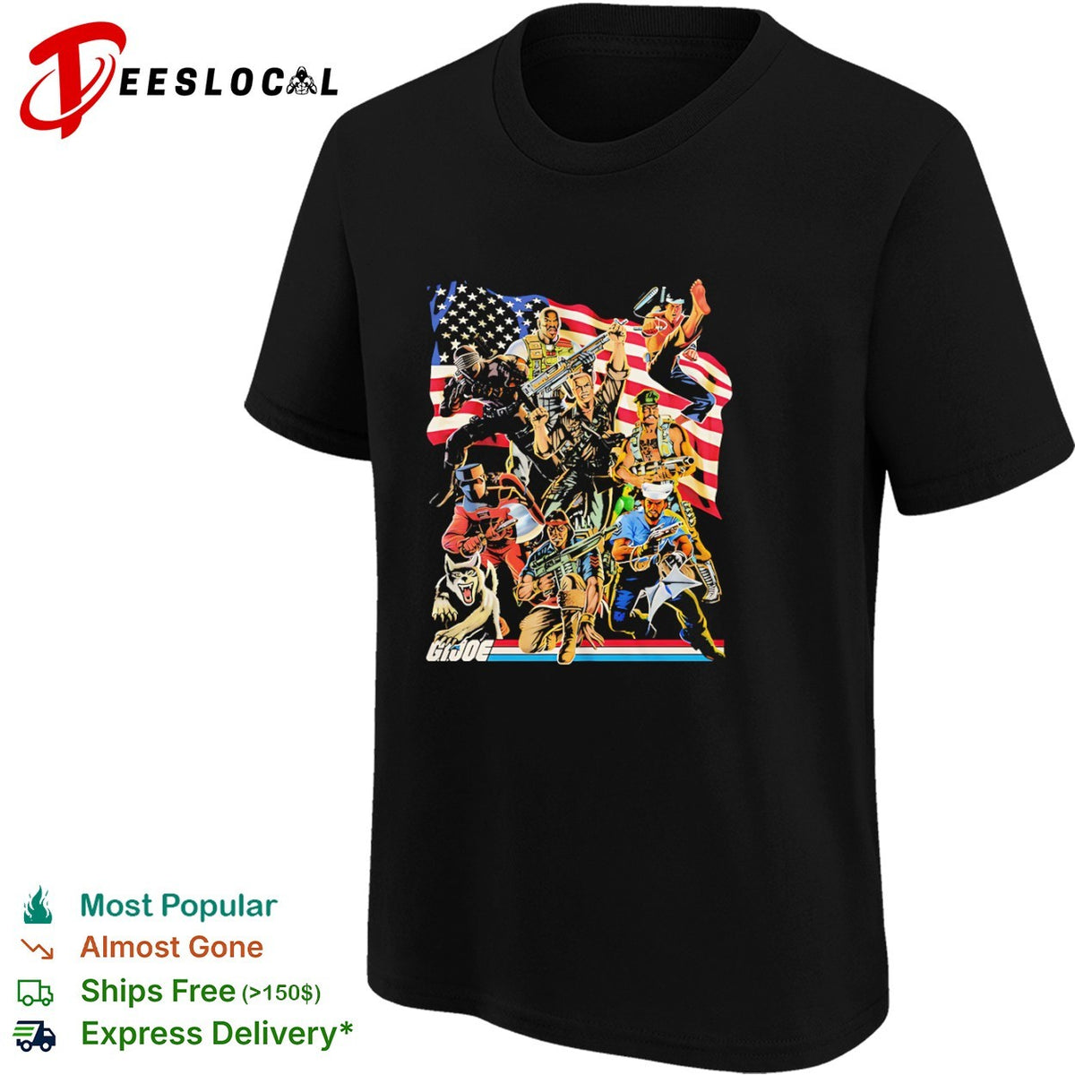G I Joe Classic Characters with American Flag Patriotic shirt