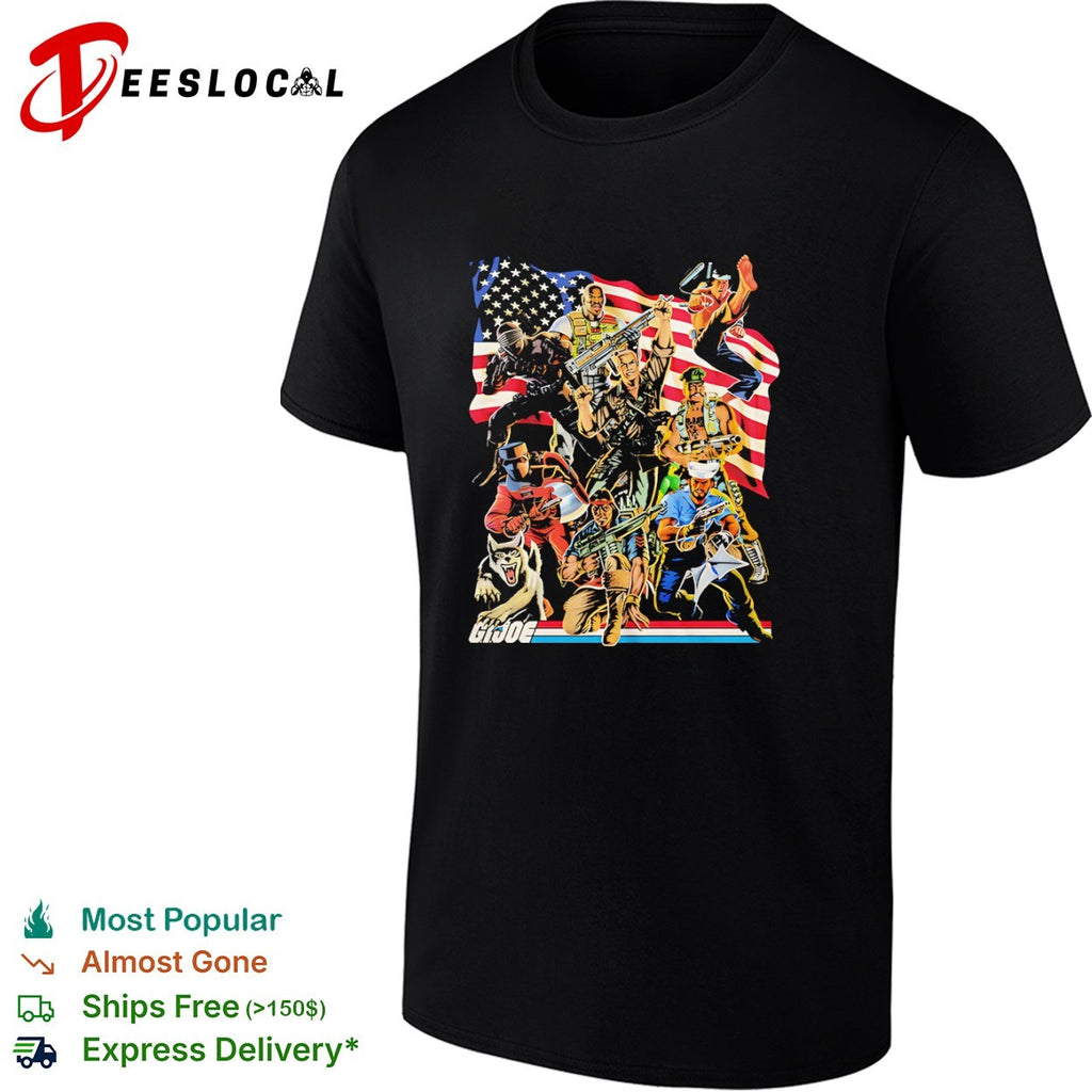 G I Joe Classic Characters with American Flag Patriotic shirt
