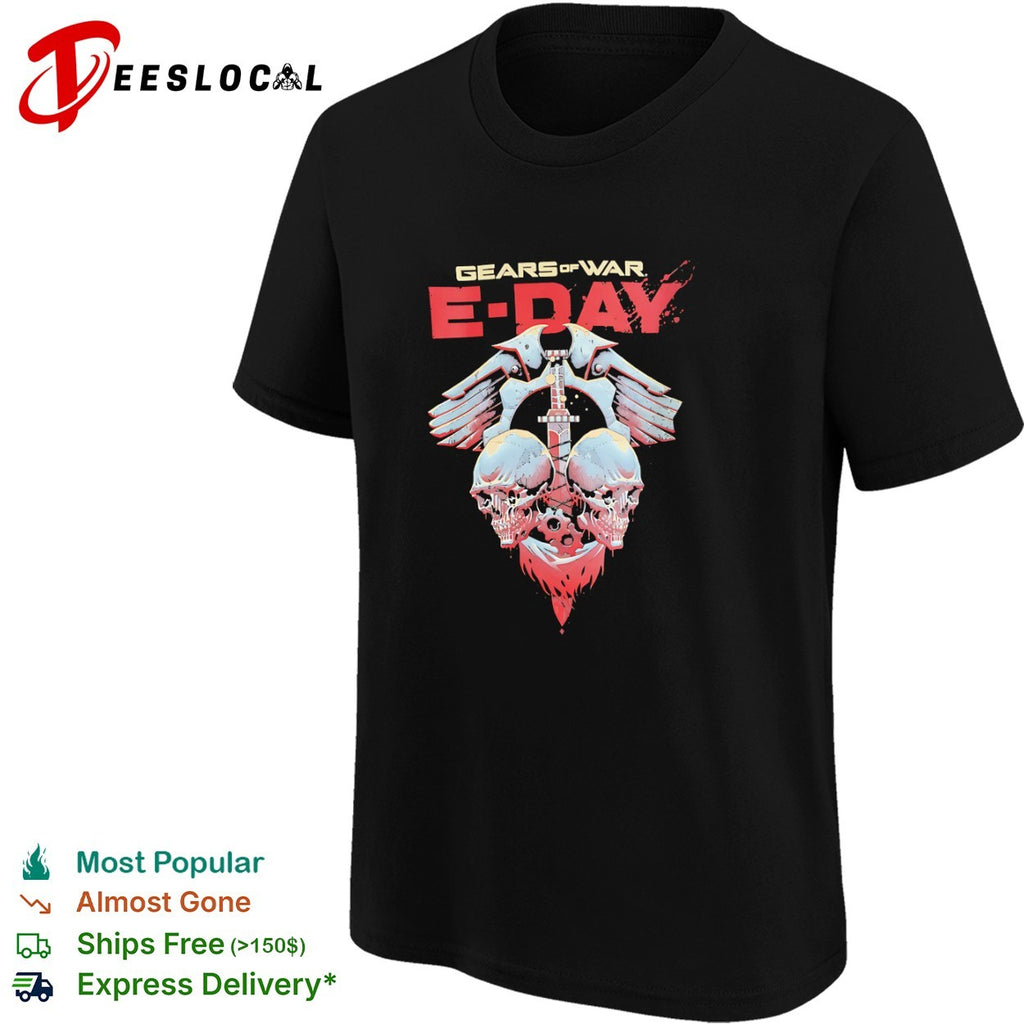 Gears of War E-Day skull sword cog wings logo shirt