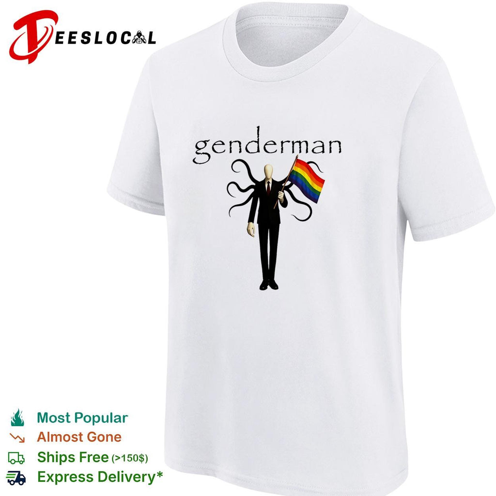 Genderman holding LGBT flag gay shirt