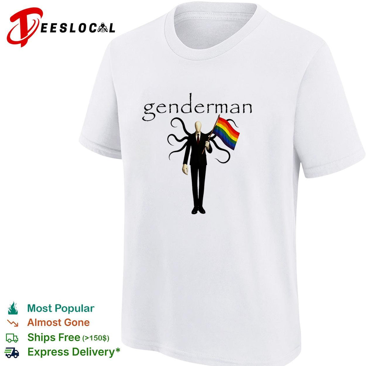 Genderman holding LGBT flag gay shirt