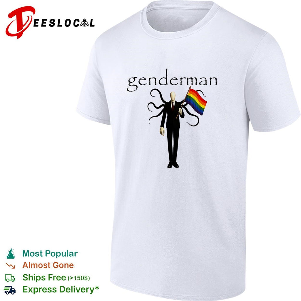 Genderman holding LGBT flag gay shirt