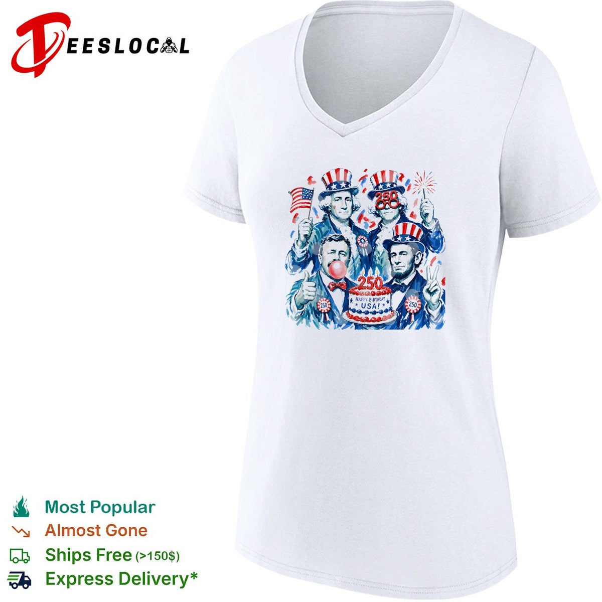 George Washington founding fathers USA 250 anniversary fireworks and birday cake shirt