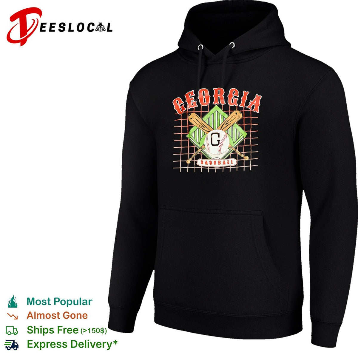 Georgia Baseball G logo with crossed bats and grid background university shirt