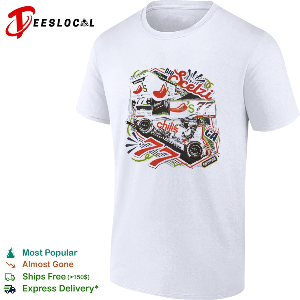 Gio Scelzi Chili s 77 Spire Motorsports Fresno CA Sprint Car Racing Graphic shirt