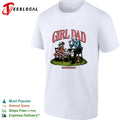 Girl Dad skeleton and child tea party illustration Dadthreads brand graphic shirt