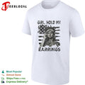 Girl hold my earrings Statue of Liberty on the phone American flag graphic shirt