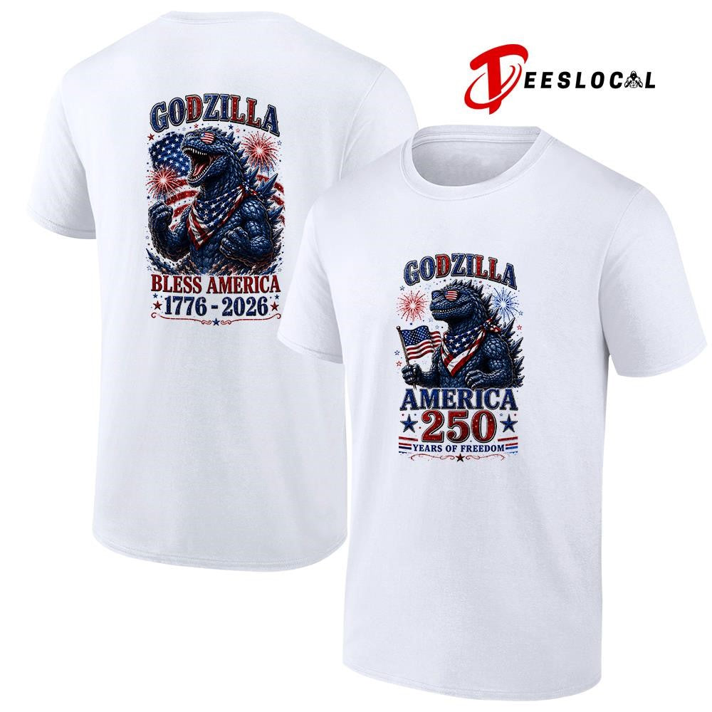 Godzilla bless America 250 years of freedom graphic shirt