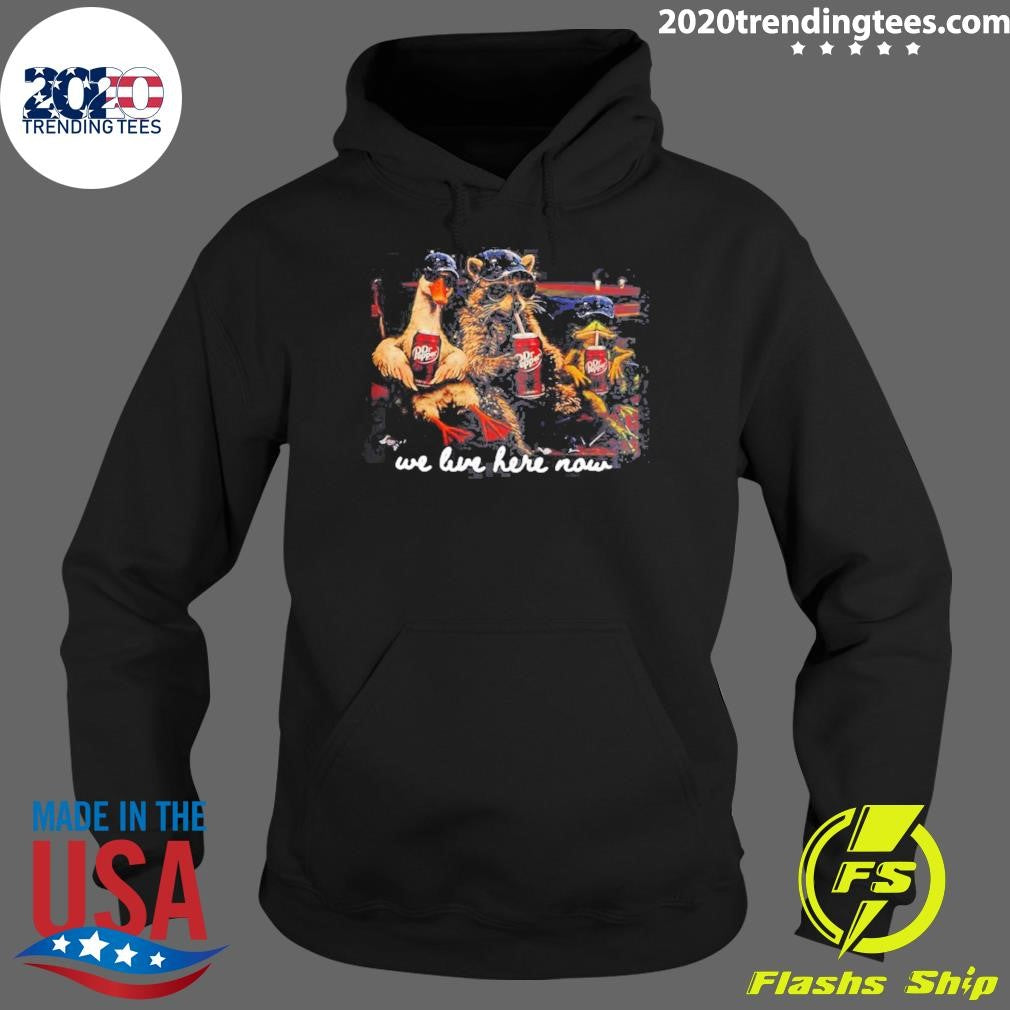 Goose Raccoon We Live Here Now Meme Shirt