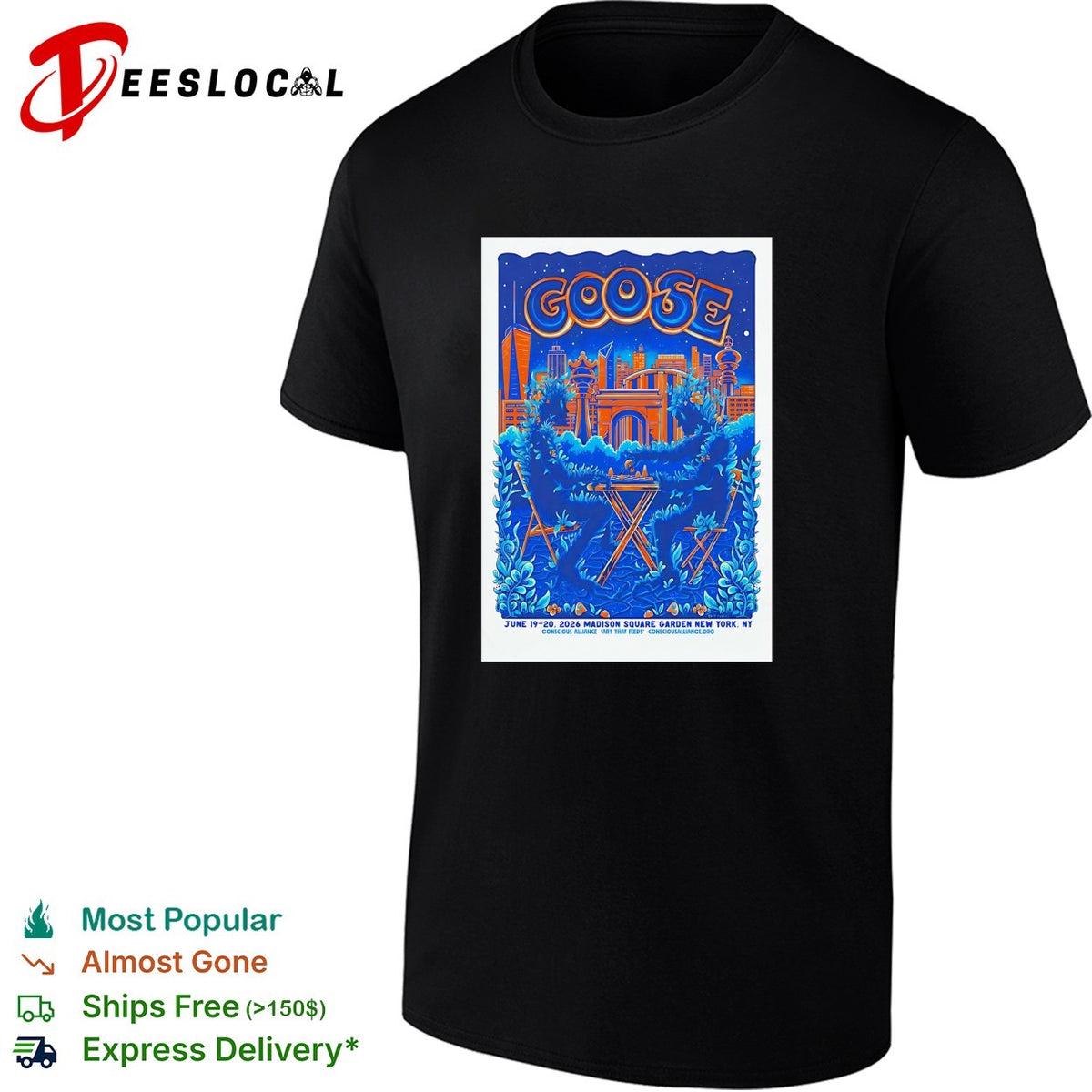 Goose band concert poster art Madison Square Garden New York June 2026 graphic shirt