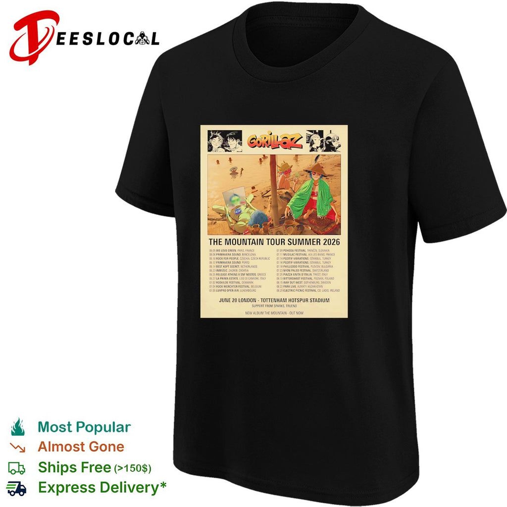 Gorillaz The Mountain Tour Summer 2026 Europe And UK Schedule Dates shirt