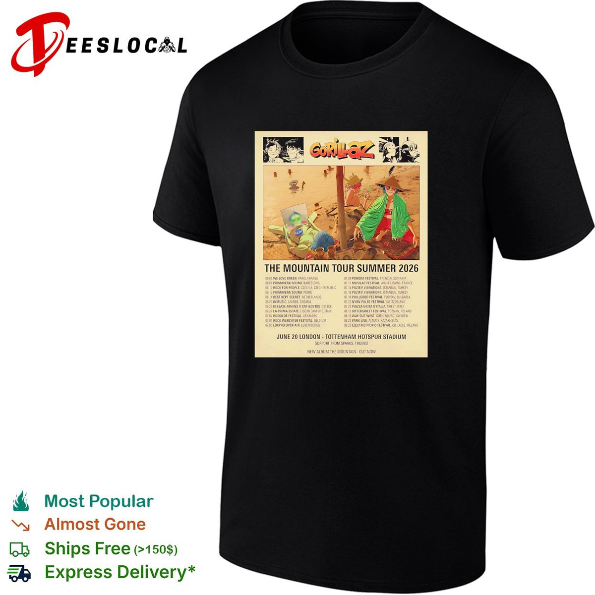 Gorillaz The Mountain Tour Summer 2026 Europe And UK Schedule Dates shirt